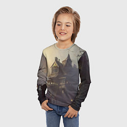 Лонгслив детский Хэллоуин, дом с привидениями и полная луна, цвет: 3D-принт — фото 2
