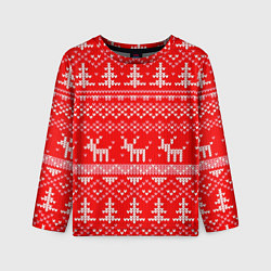 Детский лонгслив Рождественский красный свитер с оленями