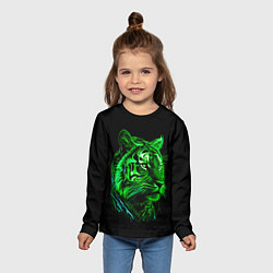 Лонгслив детский Нейросеть: неоновый зелёный тигр, цвет: 3D-принт — фото 2