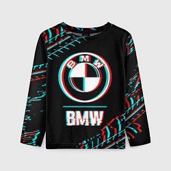 Лонгслив детский Значок BMW в стиле glitch на темном фоне, цвет: 3D-принт