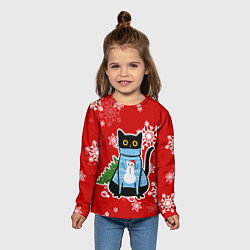 Лонгслив детский Котик в свитере с ёлочкой, цвет: 3D-принт — фото 2