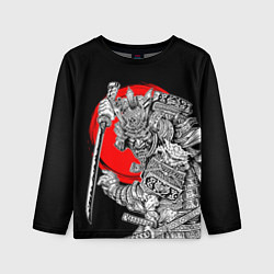 Детский лонгслив Самурай с мечом на черном фоне