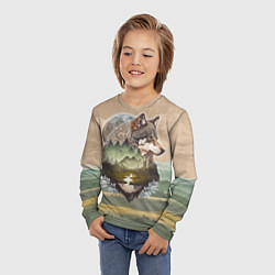 Лонгслив детский Портрет волка в технике двойной экспозиции, цвет: 3D-принт — фото 2