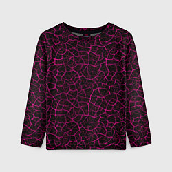 Детский лонгслив Абстрактные розовые узоры в виде трещин на чёрном