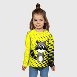 Лонгслив детский Енот на желтом фоне с черными пятнами, цвет: 3D-принт — фото 2