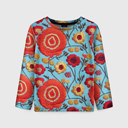 Лонгслив детский Эффект вышивки маки, цвет: 3D-принт