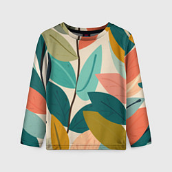 Лонгслив детский Паттерн стебли с разноцветными листьями, цвет: 3D-принт