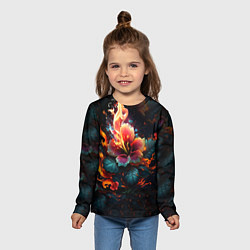 Лонгслив детский Огненный цветок на темном фоне, цвет: 3D-принт — фото 2