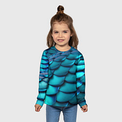 Лонгслив детский Чешуя бирюзовая металлик, цвет: 3D-принт — фото 2
