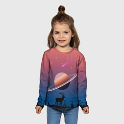 Лонгслив детский Сатурн на фоне падающих звезд и кометы, цвет: 3D-принт — фото 2