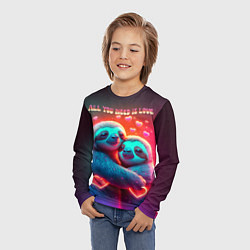Лонгслив детский Влюбленные ленивцы - всё что тебе нужно - это любо, цвет: 3D-принт — фото 2