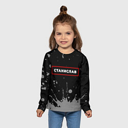 Лонгслив детский Станислав - в красной рамке на темном, цвет: 3D-принт — фото 2