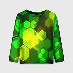 Лонгслив детский Зелёные соты абстракция, цвет: 3D-принт