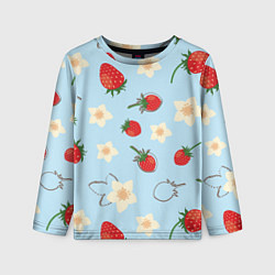 Лонгслив детский Узор из ягод клубники на голубом фоне, цвет: 3D-принт