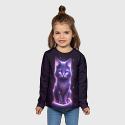 Лонгслив детский Неоновый котик в лесу, цвет: 3D-принт — фото 2