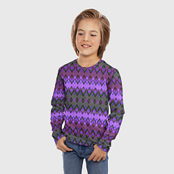 Лонгслив детский Серо-фиолетовый этнический геометрический узор, цвет: 3D-принт — фото 2