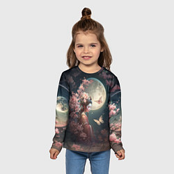 Лонгслив детский Девушка в сакуре под луной, цвет: 3D-принт — фото 2