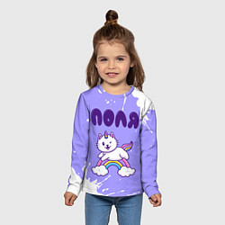Лонгслив детский Поля кошка единорожка, цвет: 3D-принт — фото 2