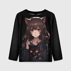 Лонгслив детский Девушка с черной кошкой, цвет: 3D-принт