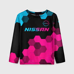 Лонгслив детский Nissan - neon gradient: символ сверху, цвет: 3D-принт