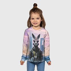 Лонгслив детский Кенгуру в стиле киберпанк на фоне мегаполиса, цвет: 3D-принт — фото 2