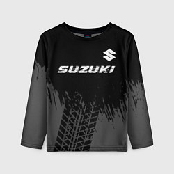 Лонгслив детский Suzuki speed на темном фоне со следами шин: символ, цвет: 3D-принт