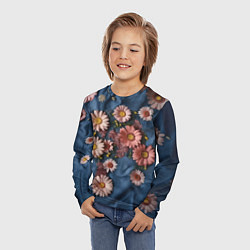 Лонгслив детский Хризантемы на джинсе, цвет: 3D-принт — фото 2