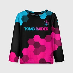 Лонгслив детский Tomb Raider - neon gradient: символ сверху, цвет: 3D-принт