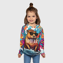 Лонгслив детский Капибара в очках на красочных волнах, цвет: 3D-принт — фото 2