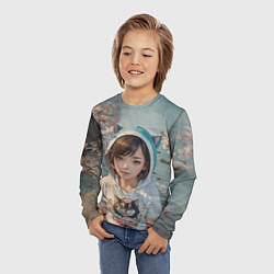 Лонгслив детский Девчонка в капюшоне с ушками, цвет: 3D-принт — фото 2