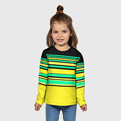 Лонгслив детский Разноцветный черно желтый с зеленым полосатый узор, цвет: 3D-принт — фото 2