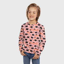 Лонгслив детский Чёрные коты с тыквами на хэллоуин, цвет: 3D-принт — фото 2