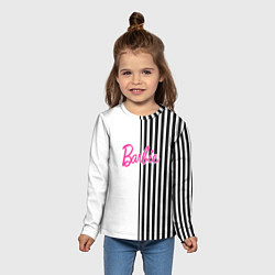 Лонгслив детский Барби - белый и черные полосы, цвет: 3D-принт — фото 2
