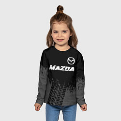 Лонгслив детский Mazda speed на темном фоне со следами шин: символ, цвет: 3D-принт — фото 2