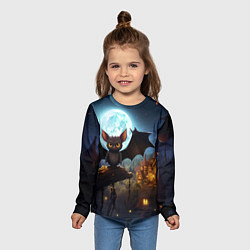 Лонгслив детский Летучая мышка на фоне луны и замка, цвет: 3D-принт — фото 2