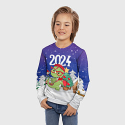 Лонгслив детский Дракончик у елки, цвет: 3D-принт — фото 2