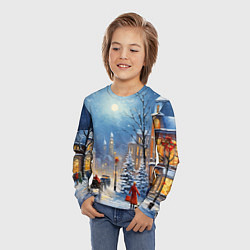 Лонгслив детский Новогодний городской пейзаж, цвет: 3D-принт — фото 2