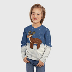 Лонгслив детский Олень Рудольф снежной ночью, цвет: 3D-принт — фото 2
