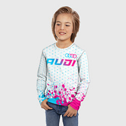 Лонгслив детский Audi neon gradient style: символ сверху, цвет: 3D-принт — фото 2
