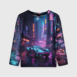 Лонгслив детский Футуристичный неоновый спорткар, цвет: 3D-принт