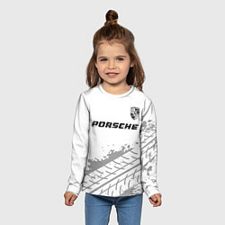Лонгслив детский Porsche speed на светлом фоне со следами шин посер, цвет: 3D-принт — фото 2
