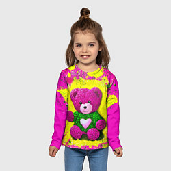 Лонгслив детский Розовый мишка в вязаном свитере, цвет: 3D-принт — фото 2
