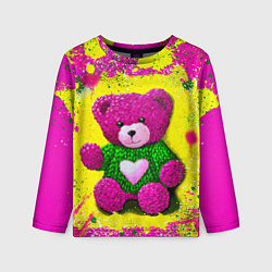 Лонгслив детский Розовый мишка в вязаном свитере, цвет: 3D-принт