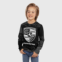 Лонгслив детский Porsche speed на темном фоне со следами шин, цвет: 3D-принт — фото 2