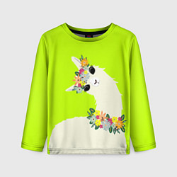 Лонгслив детский Летняя лама - альпака в венке, цвет: 3D-принт