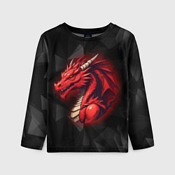 Лонгслив детский Красный дракон на полигональном черном фоне, цвет: 3D-принт