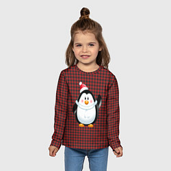 Лонгслив детский Пингвин в новогодней шапочке, цвет: 3D-принт — фото 2