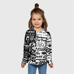Лонгслив детский Логотипы лучших групп черно белый, цвет: 3D-принт — фото 2