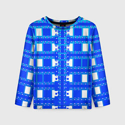 Лонгслив детский Синие и белые квадраты, цвет: 3D-принт