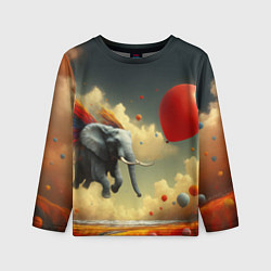 Лонгслив детский Сюрреалистичный слон летит за шариком, цвет: 3D-принт